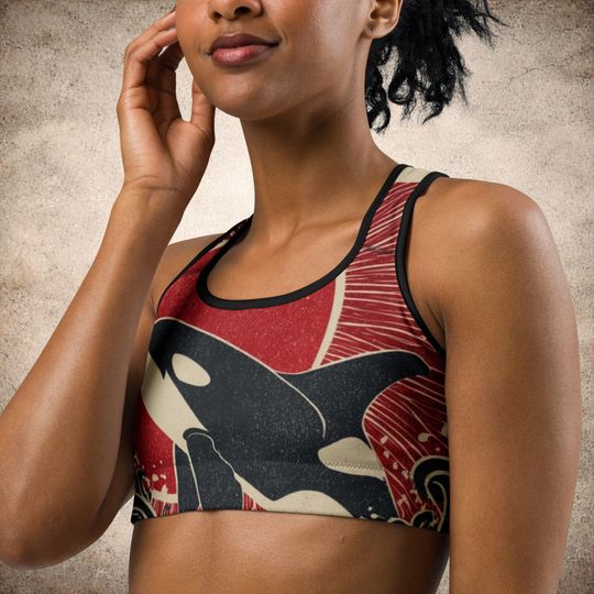 Orca Sports Bra Northwest Coast Whale Design Activewear