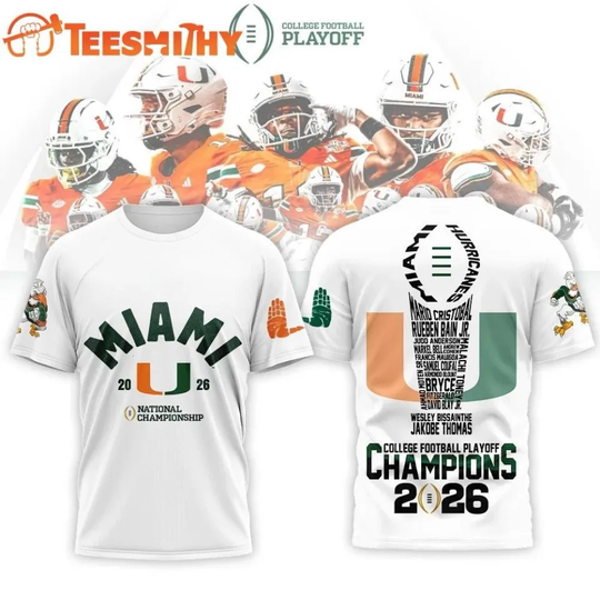 Miami Hurricane 2026 College Football Playoff Champions White T Shirt