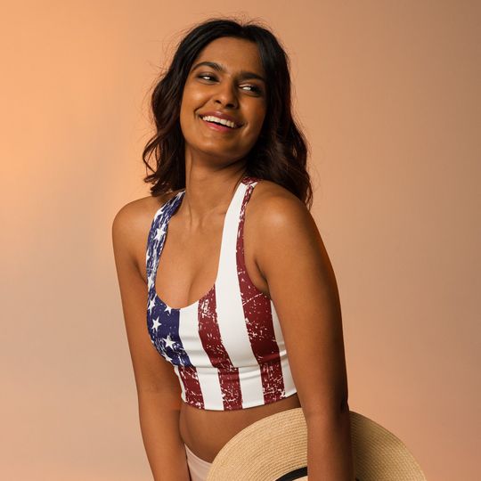 Discover Longline USA Flag Sports Bra