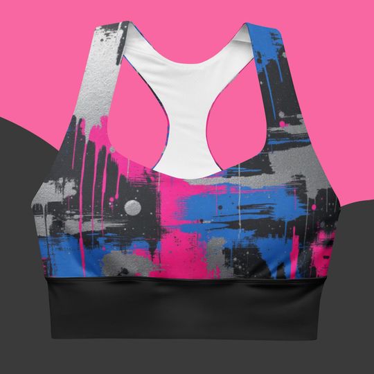 Graffiti Sports Bra Urban Art Top Hot Pink Paint Bralette Women's Longline Yoga Bras