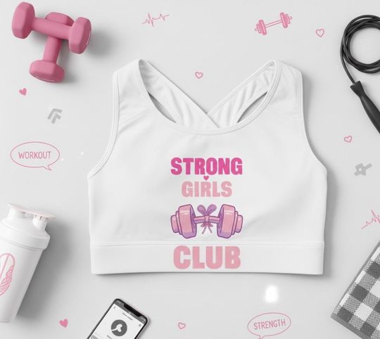 Strong Girls Club - Sports Bra | Flag Football Gear | Girls Compression Crop Top | High Impact Athletic Bra