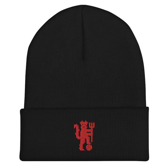 Discover Devil Embroidered Cuffed Beanie Hat for Soccer and Football