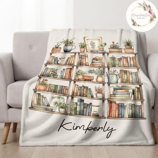 Discover Personalized Floral Plant Book Blanket, Library Gift for Book Lover, Favorite Book Blanket, Bookish Reader Birthday Girl Blanket