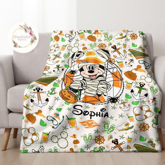 Discover Personalized All Characters Halloween on the High Seas Disney Cruise Line Blanket, Mickey & Friends Halloween Family Cruise Vacation