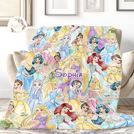 Discover Personalized Disney Princess Blanket, Custom Name Baby Girl Blanket, Disney Princess Birthday Girl Gift, WDW Disneyland Princess