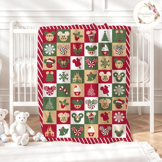 Discover Mickey Minnie Santa Snack Drink Disney Christmas Blanket, Mickey's Very Merry Christmas Party Home Decor, Family Christmas Gingerbread Gifts