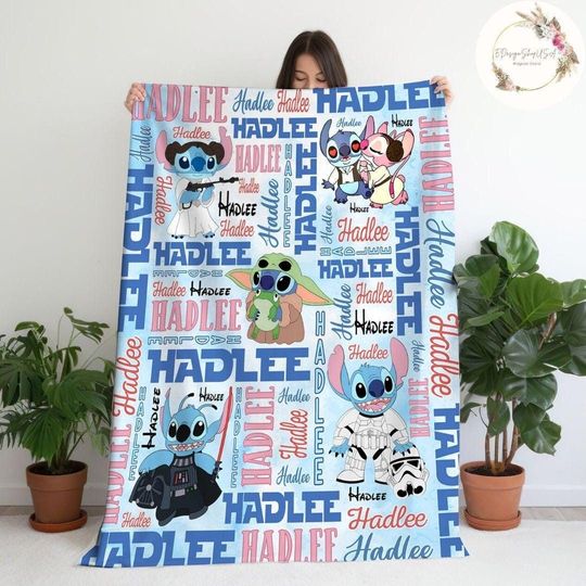 Discover Personalized Disney Stitch Cosplay Star Wars Blanket, Stitch & Angel Baby Blanket, Stitch Birthday Gift Stitch Ohana Means Family
