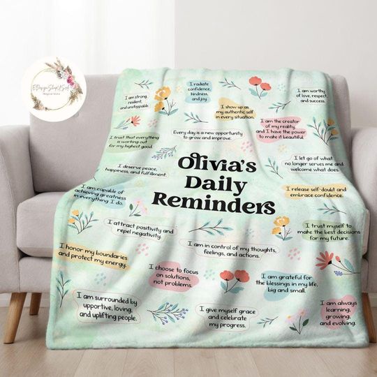 Discover Personalized Floral Daily Affirmations Blanket, Reminders Positive Birthday Girl Gift, Motivational Self-love Family Home Decor