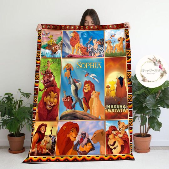 Discover Personalized Disney The Lion King Blanket, Mufasa Simba Timon Pumbaa Baby Blanket, WDW Disneyland Lion King Birthday Boy/Girl, Hakuna Matata