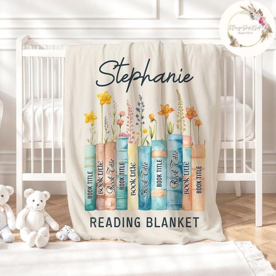 Discover Personalized Floral Reading Book Blanket, Custom Books & Name Library Gift for Book Lover, Favorite Book Blanket, Bookish Reader Birthday