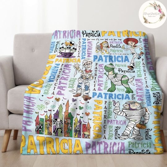 Discover Personalized Disney Toy Story Halloween Blanket, Buzz Lightyear Woody Jessie Rex Mummy Spooky Season Home Decor, Family Halloween