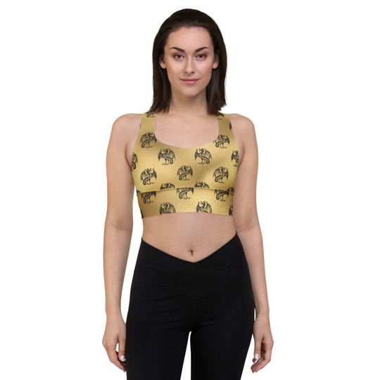 Gold Longline Sports Bra with Black Dragon Design