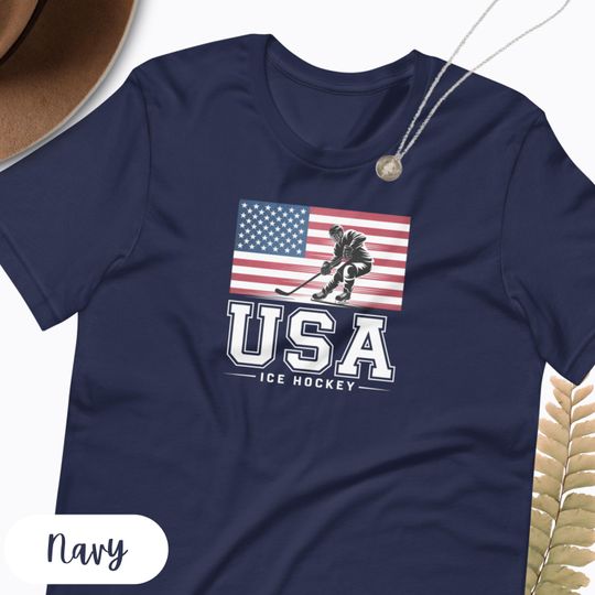 Discover USA Ice Hockey T-Shirt | Winter Sports Fan Tee | Patriotic Hockey Player Shirt | Italy 2026 Winter Event