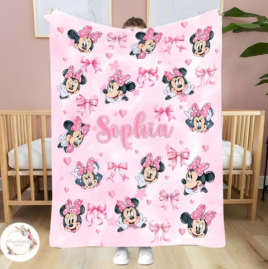 Discover Personalized Minnie Mouse Blanket, Custom Name Disney Minnie Blanket, Disney Blankets, Minnie Birthday Gifts, Kid Name Blanket