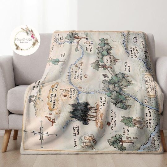 Discover Hundred Acre Wood Map Disney Winnie The Pooh Blanket, WDW Disneyland Pooh Bear & Friends Birthday Boy, Fantasy Map Birthday Girl Home Decor