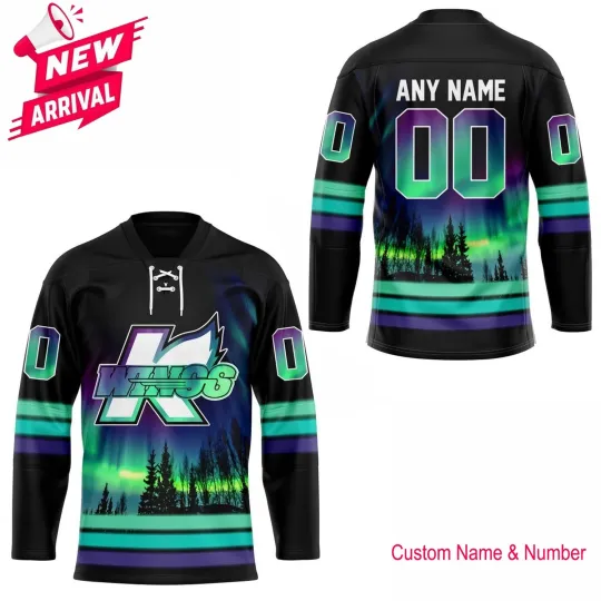 Discover Personalized Name & Number Kalamaazzoo Wings Northern Lights Neck Lace Jersey