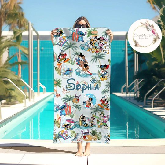 Discover Personalized Mickey and Friends Lilo & Stitch Disney Summer Beach Towel, WDW Disneyland Summer Baby Towel Bath Pool Beach Trip, Spring Break