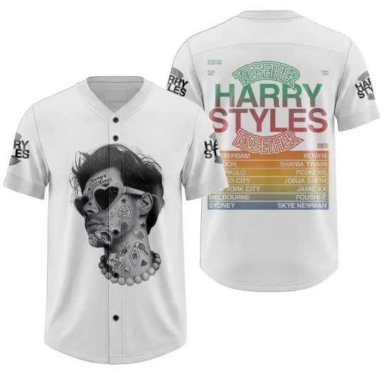 Discover Harry Together Tour 2026 White Baseball Jersey Unisex Concert Merch Shirt