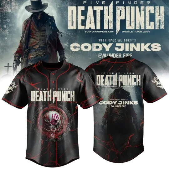 Discover Five Finger Death Punch 20th Anniversary World Tour 2026 Baseball Jersey