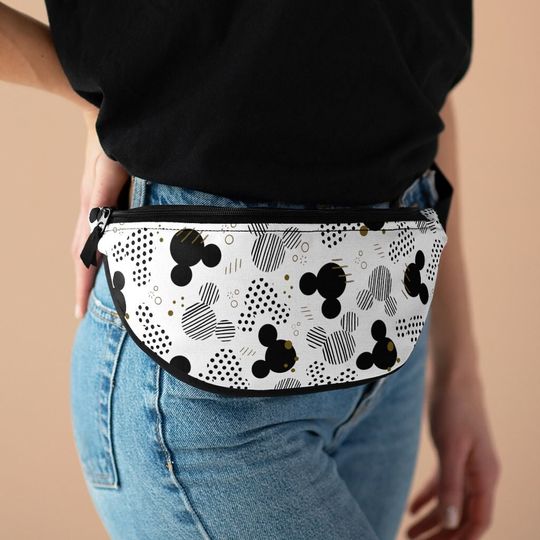 Discover Mickey Ears Fanny Pack, Polka Dot Disney Waist Bag, Mickey Travel Bag, Theme Park Purse, Cross Body Bag, Money Belt, Black & Gold