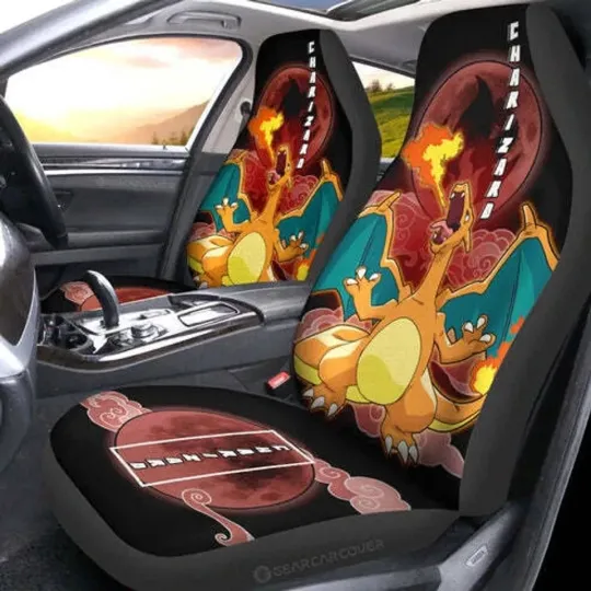 Charizard Car Seat Covers Anime Car Accessories for Fans