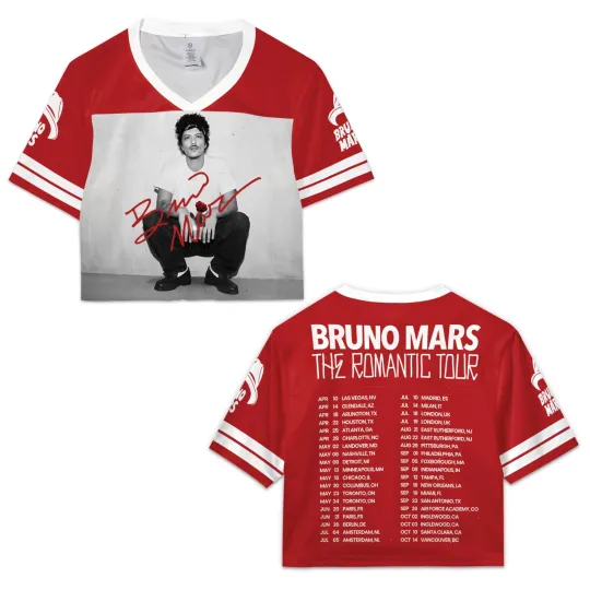 Discover Bruno Mars Football Crop Top Vintage Style – Pop Funk Concert Fan Shirt