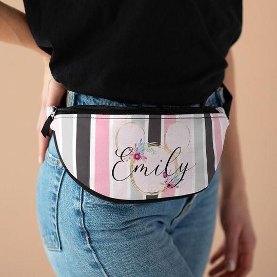 Discover Striped Minnie Fanny Pack, Disney Fanny Pack, Minnie Ears Bag, Floral Pink Fanny Bag, Disney Waist Bag, Cross Body Bag, Hip Bag