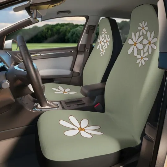 Discover Sage Green Daisy Car Seat Covers