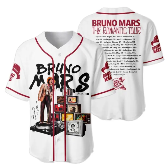 Discover Bruno Mars Baseball Jersey Vintage Style Pop Funk Concert Fan Shirt