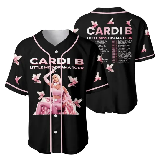 Discover Vintage Cardi B Little Miss Drama Tour Baseball Jersey,Retro Hip Hop Concert Fan
