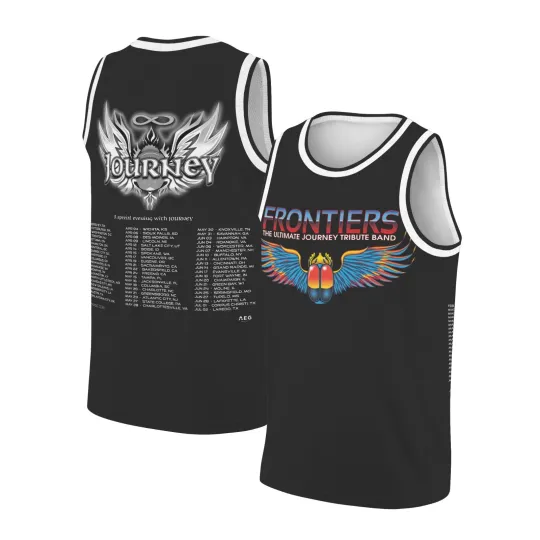 Discover Journey Frontiers Tribute Basketball Jersey Black – Classic Rock Tour Style TEE!