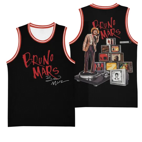 Discover Bruno Mars Basketball Jersey Vintage Pop Star Unisex Streetwear Retro Style Top!