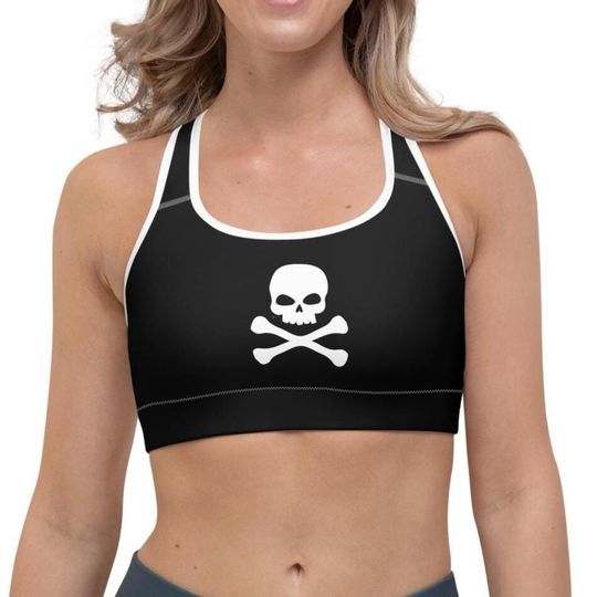 Discover Pirate Buccaneer Jolly Roger Skull + Crossbones Flag Pop Felix Designer Womens Sports Bra