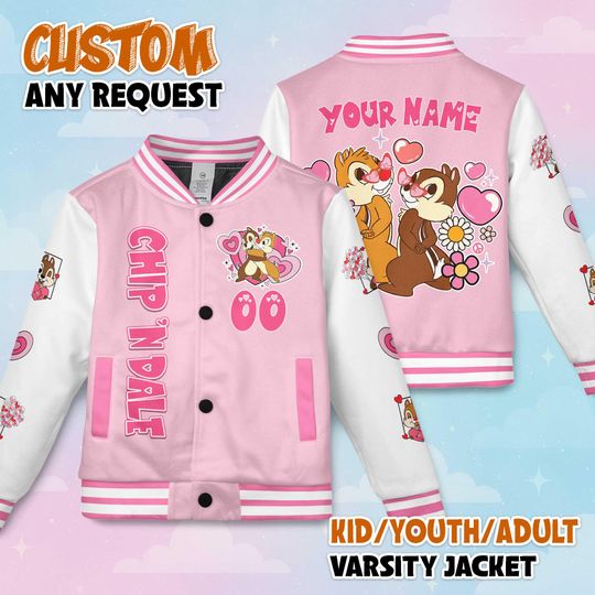 Discover Personalized Chip and Dale Valentine Baseball Jacket, Disney Chip and Dale Love Jacket, Cute Cartoon Valentine Gift