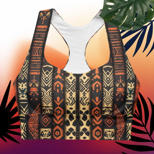 Discover Tribal Sports Bra African Art Yoga Top Women's Terracotta Black Fitness Bras