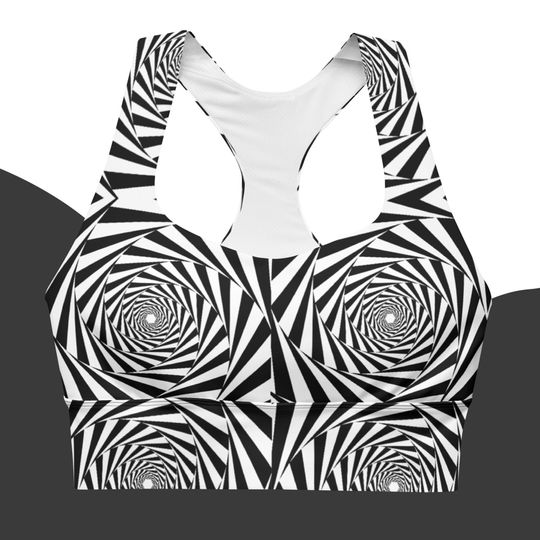 Discover Trance Psychedelic Sports Bra Women's Yoga Bralette Longline Racerback Black White