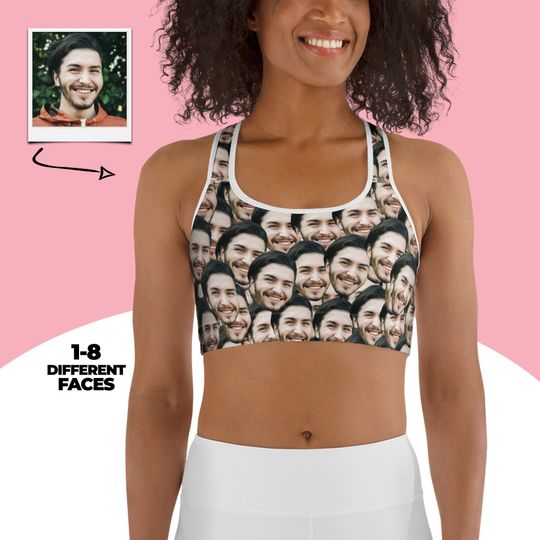 Custom Faces Sports Bra, Personalized Photo Bra, Custom Workout Bra, Unique Gift For Her, Faces Sports Bra