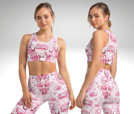 Discover Strong Vibes Workout Set for Women  High-Waist Leggings & Sports Bra