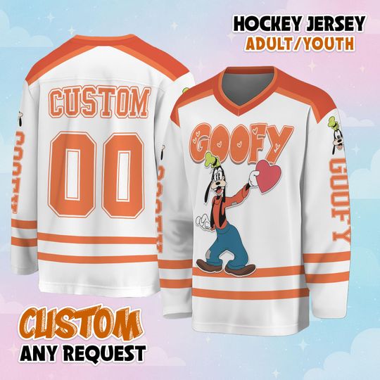 Discover Personalized Goofy Valentines Day Hockey Jersey, Disney Goofy Hockey Shirt, Funny Dog Hockey Valentine Gift