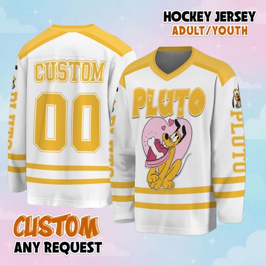 Discover Personalized Pluto Valentines Day Hockey Jersey, Disney Pluto Hockey Shirt, Cute Dog Hockey Valentine Gift