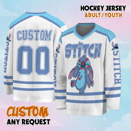 Discover Personalized Stitch Valentines Day Hockey Jersey, Disney Stitch Hockey Shirt, Hockey Valentine Gift