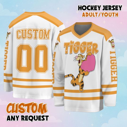 Discover Custom Tigger Valentines Day Hockey Jersey, Disney Winnie the Pooh Hockey Shirt, Cute Tiger Hockey Valentine Gift