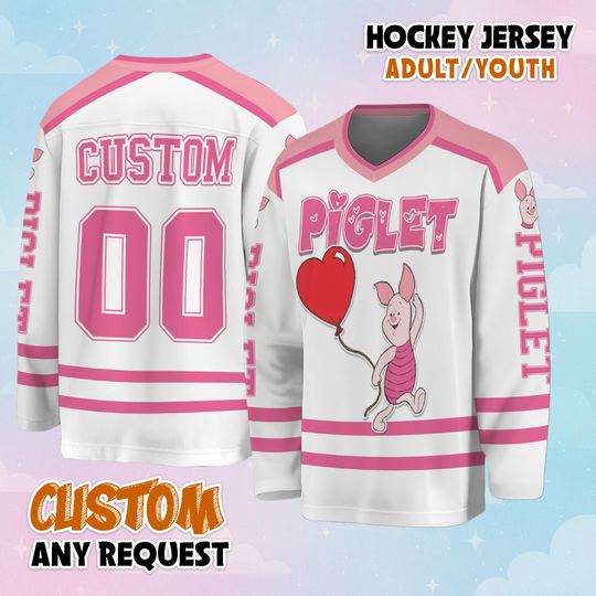 Discover Personalize Piglet Valentines Day Hockey Jersey, Disney Winnie the Pooh Hockey Shirt, Lucky Hockey Gift