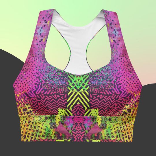 Discover Pink Chaos Yoga Top Neon Yellow Sports Bra Funky Longline Fitness Bras