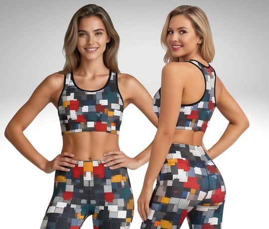 Discover Color Block Activewear Set for Women, Printed Leggings and Sports Bra
