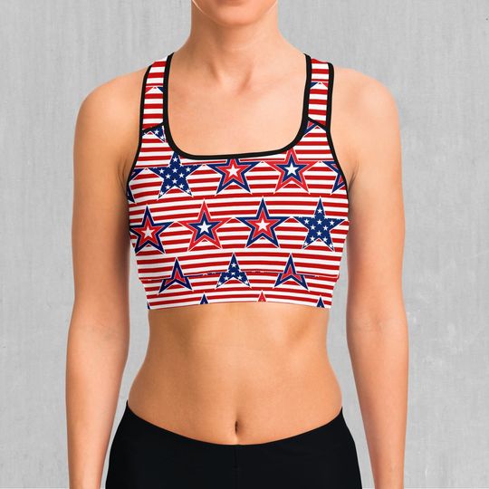 Discover Patriotic Stars USA Stars July 4 Themed Sports Bra, Women's Sports Bra, Workout Bra