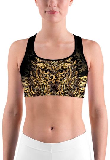 Golden Ornamental Owl Sports bra