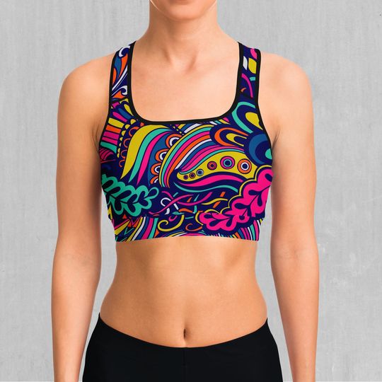 Discover Psychotropic Psychedelic Floral Pattern Sports Bra, Women's Sports Bra, Workout Bra