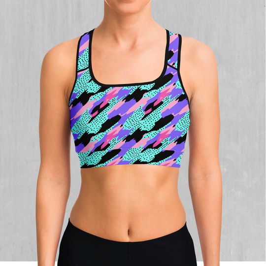 Discover Vapor Camo Retro Vaporwave Sports Bra, Women's Sports Bra, Workout Bra, Yoga Bra