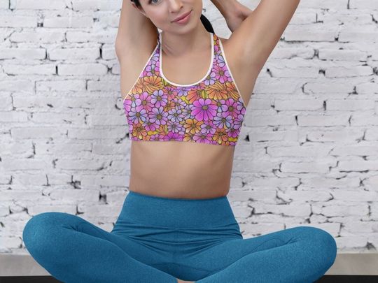 SPRING BLOSSOM Flower Stylish Yoga Sports Bra, Floral Comfortable Fitness Top